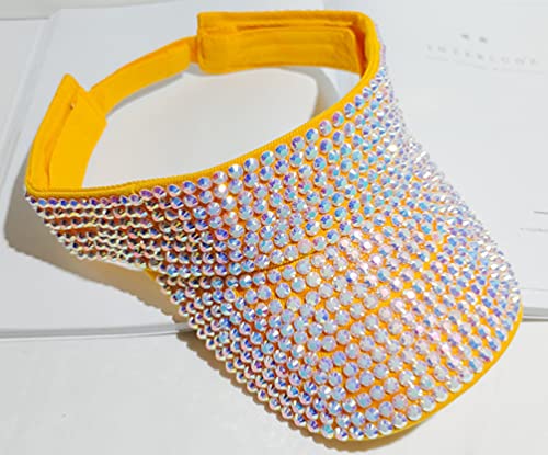 ASUITOFK Bling Rhinestone Sport Sun Visor Hats Adjustable Summer Cap Visor Caps for Men and Women Outdoor Hat - color: Yellow
