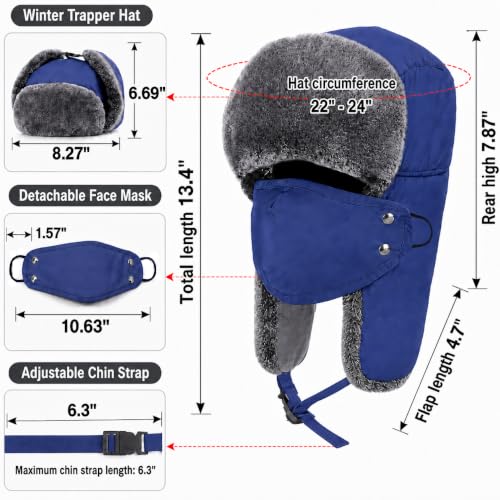 mysuntown Warm Winter Hats for Women Men with Ear Flaps for Cold Weather - color: Blue