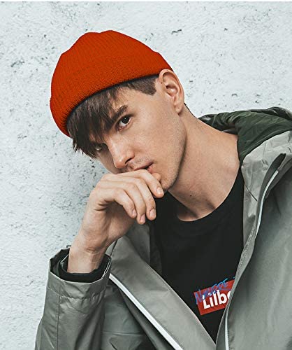 50% Wool Knit Short Fisherman Beanie for Men Women Warm Winter Hat - color: #Orange