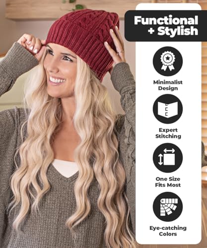 Revony Cable Knit Cuff Beanie for Women – Soft, Cute & Perfect for Everyday Winter Wear - color: Red