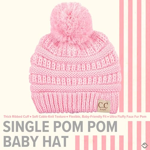 Funky Junque Baby Pom Pom Beanie – Soft Knit Infant Winter Hat for Baby Girls & Boys, Cozy Warm Newborn Beanie 0–12 Months - color: Pale Pink