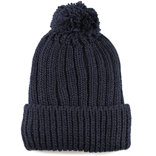 Women and Men Beanie Daily Winter Oversized Thick Stretchy Knitted Pom Pom Beanie Fleece Lined Beanie Hat - color: 2. Straight Navy