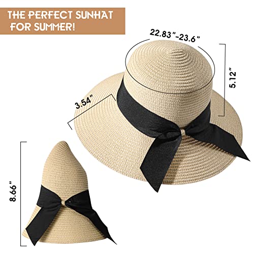 Beach Sun Straw Hats for Women, UPF 50+ UV Sun Protection Summer Straw Hat - color: A-beige