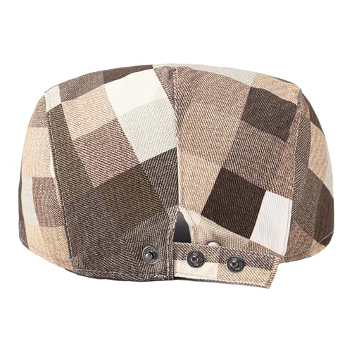 Flat Cap for Men Cotton Plaid Ivy Newsboy Hat Driving Golf Cap - color: Khaki