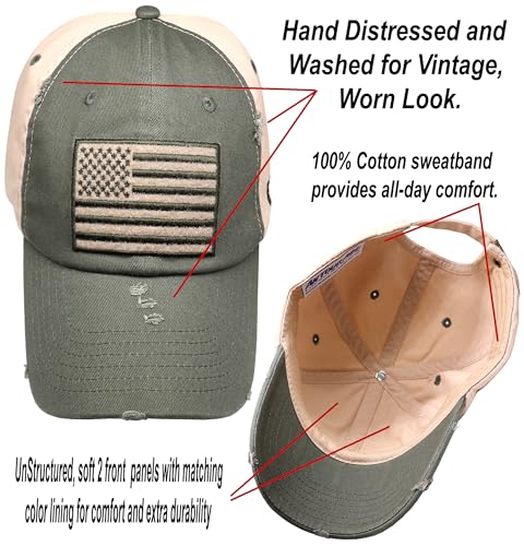 Antourage American Flag Unisex Baseball Hat for Men and Women | USA Flag Mesh Snapback Cap with 2 Patriotic Patches - color: (07) 2-tone: Olive/Khaki