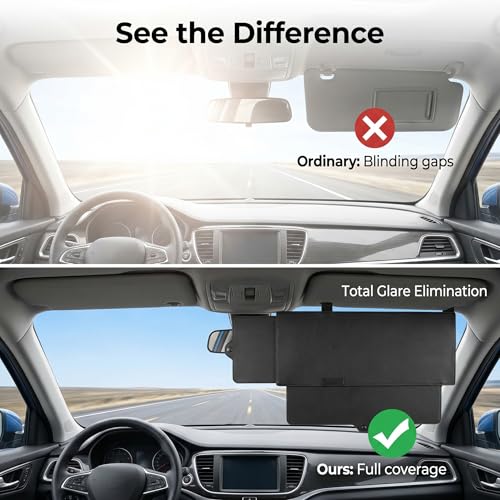 1 PC Sun Visor Extender for Car, Anti Glare Side Sun Blocker, Clip On Visor Attachment, Universal for Most Cars, Trucks, SUVs (Black)
