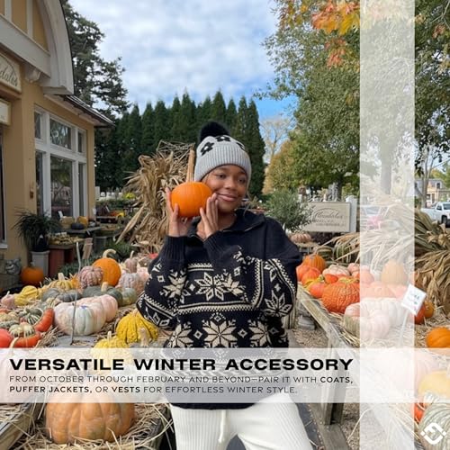 Funky Junque Beanie for Women Ultra Soft Chenille Faux Fur Pom Pom Winter Hats Warm Ski Cap Fashion - color: Daisy - Grey
