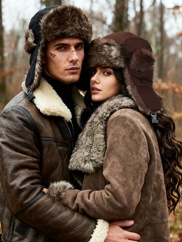 Chicingyou Trapper Hat for Man Women Warm Windproof Waterproof Russian Ushanka Hat Faux Fur Snow Ski Cap with Ear Flap - color: Black, Brown