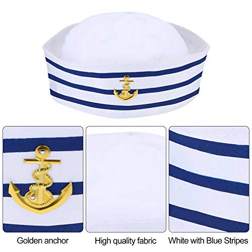 Syhood 12 Pcs Blue with White Sailor Hats Captain Navy Hat - style: Delicate Style