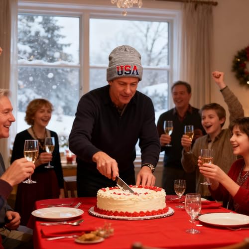 American Flag Beanie, USA Embroidered Winter Hat for Women Men - color: Usa-gray