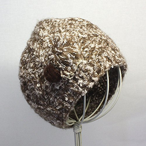 Woman's Warm Soft Cable Lace Pom Furry Flower Crochet Fashion Knit Hat - color: Brown, size: One Size