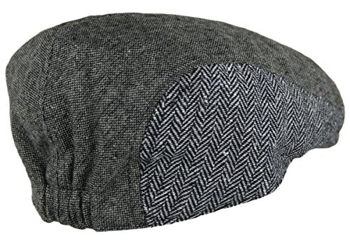 Wonderful Fashion Men's Herringbone Wool Tweed Newsboy IVY Cabbie Driving Hat - color: Twotone-lt.grey