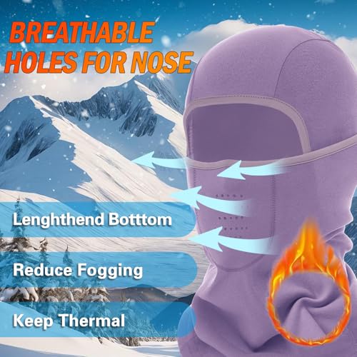 Breathable Balaclava Ski Mask for Men Women, Warm Winter Face Mask for Cold Weather Motorcycling Skiing Outdoor Work - color: Light Purple