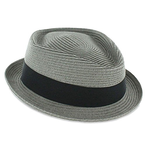 Belfry Braid Jazz Men’s Toyo Straw Porkpie Hat Grey Small