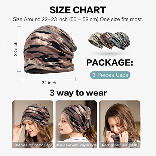Ababalaya Womens Cotton Summer Beanie Chemo Headwear Sleep Cap - color: C-1393pack-open Top