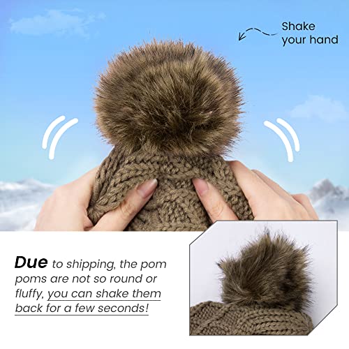 Arctic Paw Womens Winter Hat Cable Knit Beanie for Women Faux Fur Pompom Ears - color: Khaki Hat Coffee Ball