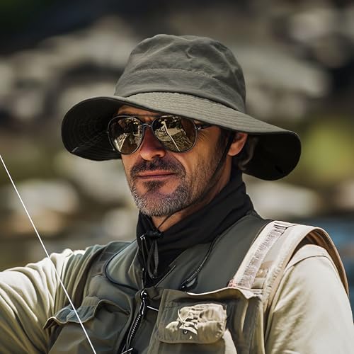CLAPE Wide Brim Sun Hat for Men Women Lightweight Breathable Fishing Hat UPF50+ Foldable Bucket Hat for Fishing Hiking Beach - color: Xt05-gray