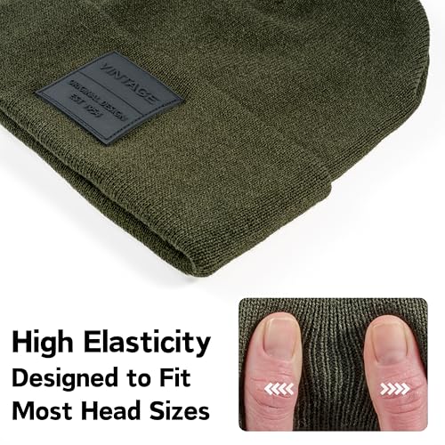 VINTAGE HAVANA Beanie for Women & Men | Thick Cuffed Knitted Winter Hat Beanies Unisex Skull Caps| Vintage Logo Patch - color: Green