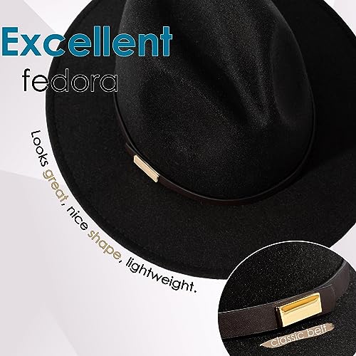 Fedora Hats for Men Wide Brim Panama Hat with Classic Belt - color: Black