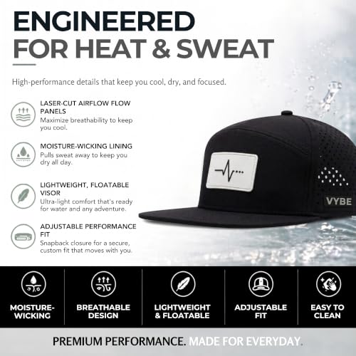VYBE Performance Snapback Hat - Water-Repellent, Breathable Athletic Baseball Cap for Golf, Gym, Sports, Water - color: Midnight Vybe