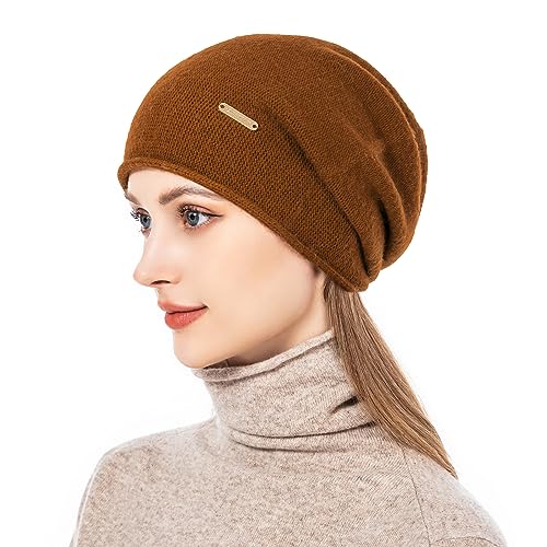 Knit Slouchy Beanie Hats for Women Cashmere Ski Cap Knitted Wool Soft Warm Winter Hat - color: A19-coffee