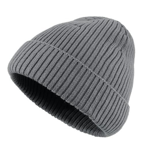 Croogo Knit Beanie Hat Fisherman Ski Caps Fall Winter Warm Knitted Ribbed Cuffed Skull Cap Slouchy Toboggan Cap for Men Women - color: Kh43-gray