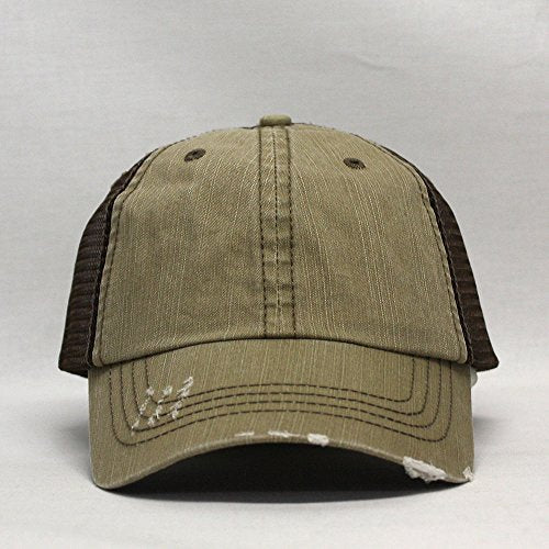 The Vintage Year Distressed Cotton Unstructured Soft Mesh Breathable Adjustable Dirty Wash Dad Hat Trucker Baseball Cap - color: Khaki / Brown