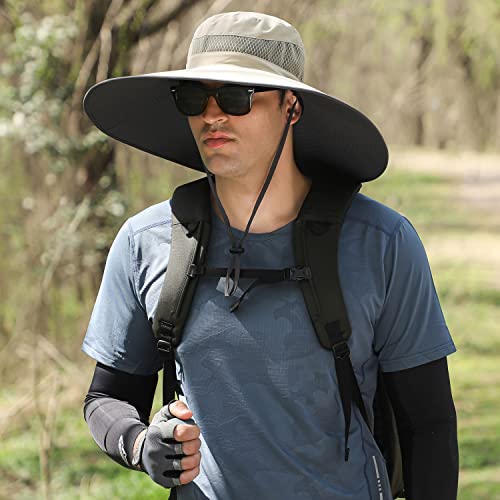 Wide Brim Sun Protection Hat Outdoor Unisex Ventilated Hats for Hiking Beach Fishing Safari Garden Lawn Yard Work Kayaking - color: Hyp013-beige