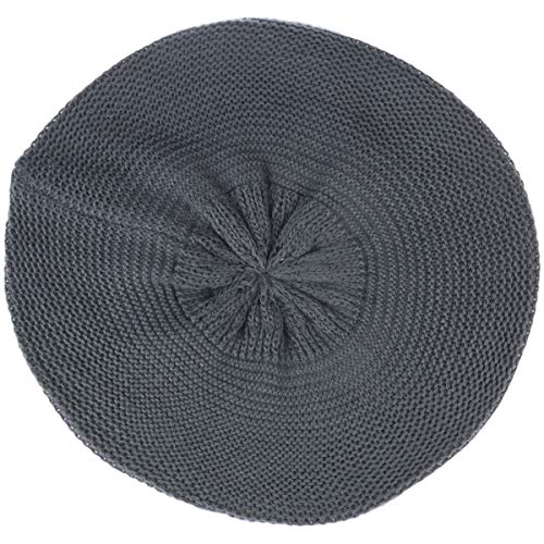 BYOS Chic French Style Lightweight Soft Slouchy Knit Beret Beanie Hat in Solid - color: Dk.gray