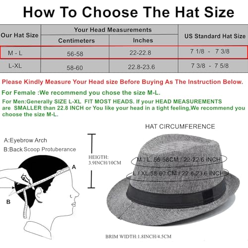 5 Pack Bulk Cuban Fedora Sun Hats Men with Adjustable Strap, Short Brim 1920s Unisex Party Costume Hats Women. - color: D.grey+l.grey+khaki+beige+cream Beige (Size:m-l)