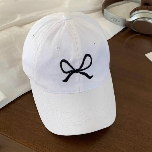 Unisex Bow Embroidery Baseball Cap Adjustable Outdoor Mom Sun Hat - color: White