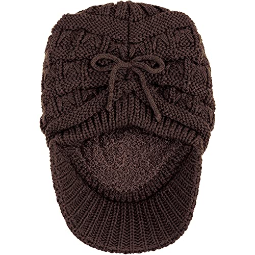 BYOS Womens Winter Chic Cable Warm Fleece Lined Crochet Knit Hat W/Visor Newsboy Cabbie Cap - color: Basket Woven-dark Brown