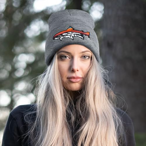 Knit Winter Beanie Hats for Men Women Cuffed Skull Cap with Mountain Embroidery Outdoor Christmas & New Year Gifts - color: Fish/Grey