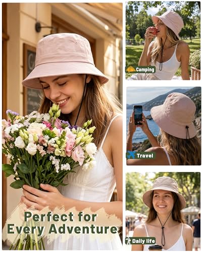 Water-Resistant Bucket Hat for Women Men Rain Hat UPF 50+ Boonie Sun Hat - color: Dusty Rose