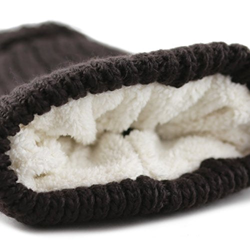 Women and Men Beanie Daily Winter Oversized Thick Stretchy Knitted Pom Pom Beanie Fleece Lined Beanie Hat - color: 2. Straight Dark Brown