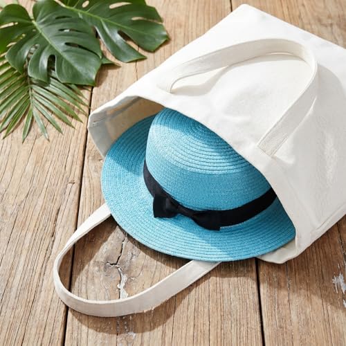 STOBOK Summer Straw Hats Women Beach Fashion Foldable Sun Hats Dome Cap Bowknot Roll-up Caps Sun Visor Soft Blue