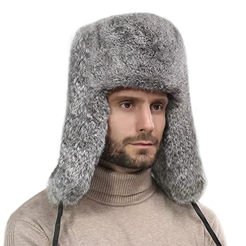 Clobeau Men's Faux Fur Trapper Hat Trooper Trapper Hat Warm Winter Hats Hunting Hats Ear Flaps Snow Ski Cycling Caps - color: Grey