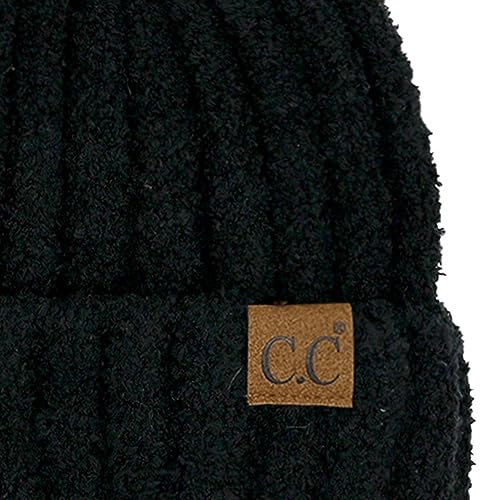 C.C Fuzzy Beanie for Women Unisex - Acrylic Stretchable Soft Warm Knit Winter Skully Hat - color: Acrylic-black