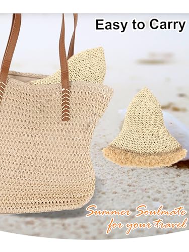 LA CARRIE Womens Sun Hat Floppy Packable Wide Brim UV Protection UPF 50+ Straw Hat with Fringe for Summer Beach - color: Beige