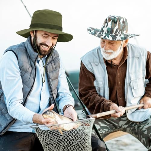 Wide Brim Boonie Hats for Men and Women with Chin Straps - color: Khaki / White / Light Army Green / Black-white-gray
