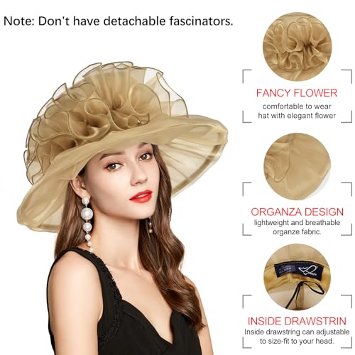 2026 Derby Hats for Women Ladies, Classy Organza Sun Hat, Church Tea Party Wedding Kentucky Fascinator Hat - color: 4541-pw