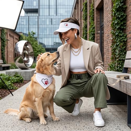Embroidered Adjustable Sun Visor for Women Men Outdoor Golf Tennis - color: Dog Paw Heart/White
