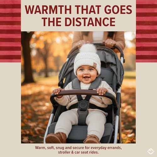 Funky Junque Baby Pom Pom Beanie – Soft Knit Infant Winter Hat for Baby Girls & Boys, Cozy Warm Newborn Beanie 0–12 Months - color: Striped Earflap - Navy/White
