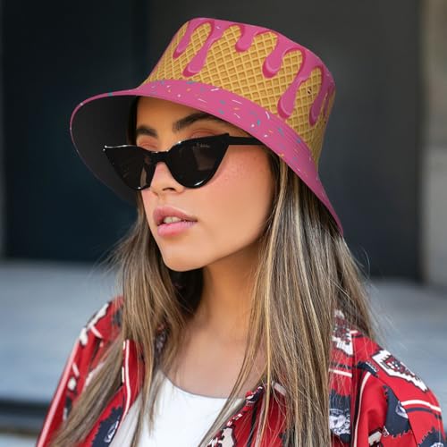Bucket Hat for Men Women Packable Sun Hats Fisherman Outdoor Summer Travel Hiking Beach Caps - color: Ice Cream