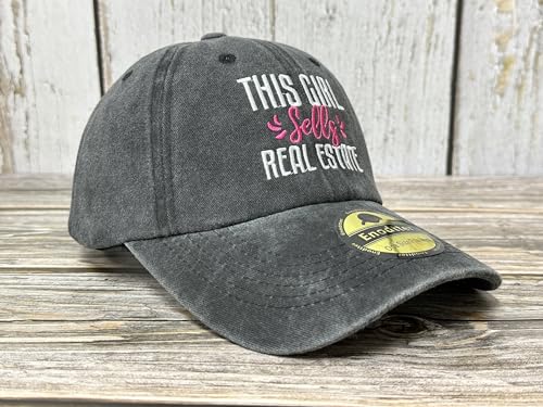 Embroidered Baseball Caps for Men and Women - color: This Girl Sells Real Estate (Washed Black)