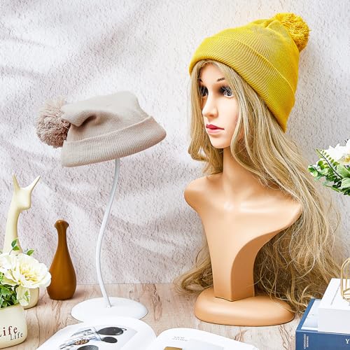 Geyoga 2 Pcs Pom Beanie Hat Men Women Winter Hat Pom Knit Cap Beanies with Ball at Top Acrylic Winter Cap with Cuff - color: Beige, Ginger Yellow, style: Classical