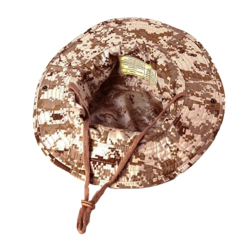 Breathable Mesh Boonie Hat, Wide Brim Sun/Fishing Hat, Adjustable Chin Strap - color: Desert