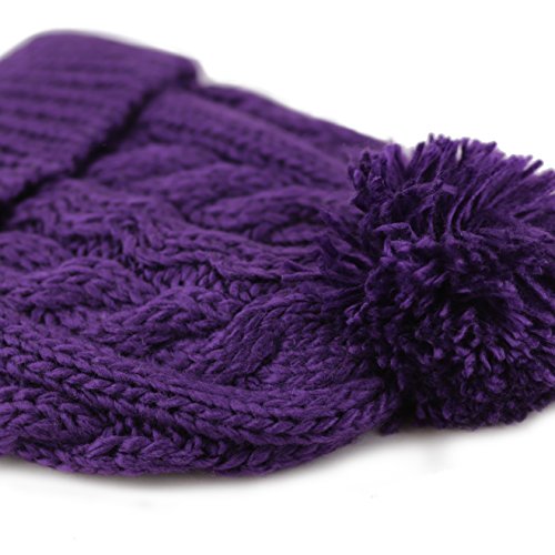 Women and Men Beanie Daily Winter Oversized Thick Stretchy Knitted Pom Pom Beanie Fleece Lined Beanie Hat - color: 1. Curly Purple