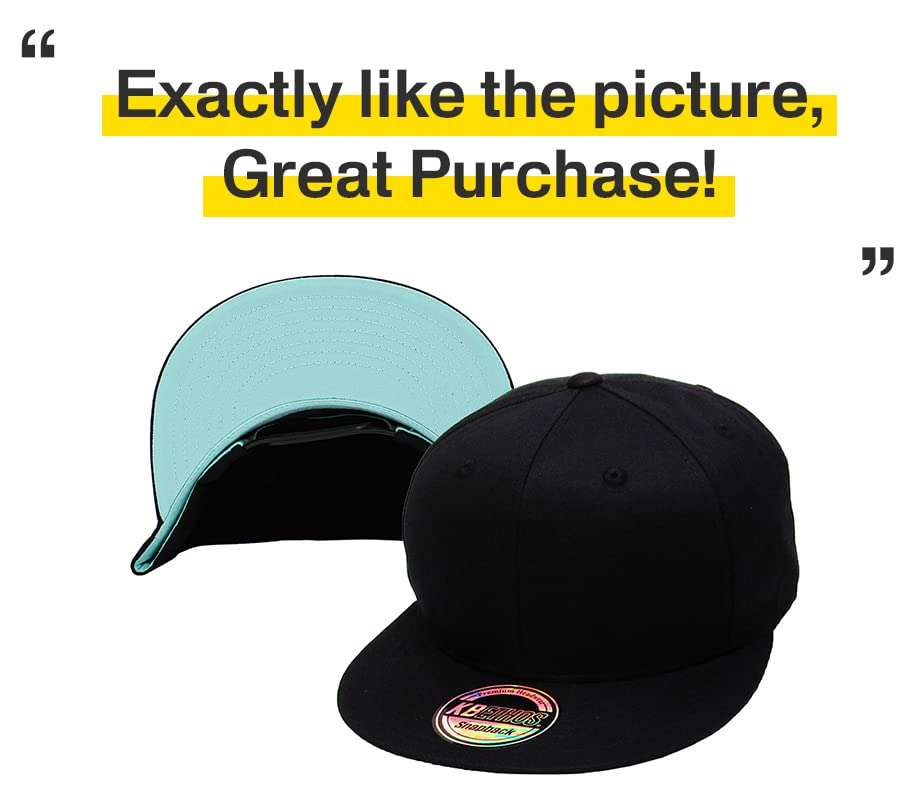 KBETHOS Classic Snapback Hat Blank Cap Underbrim Cotton Wool Blend Flat Visor Adjustable Unisex - color: Black With Diamond Blue Underbrim