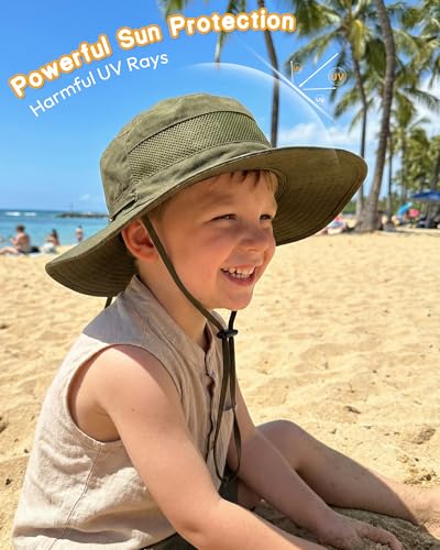 HONGTEYA Baby Toddler Sun Hat, Summer Mesh Bucket Beach Hat for Boys Girls - color: Grey+army Green, size: 6-24 Months